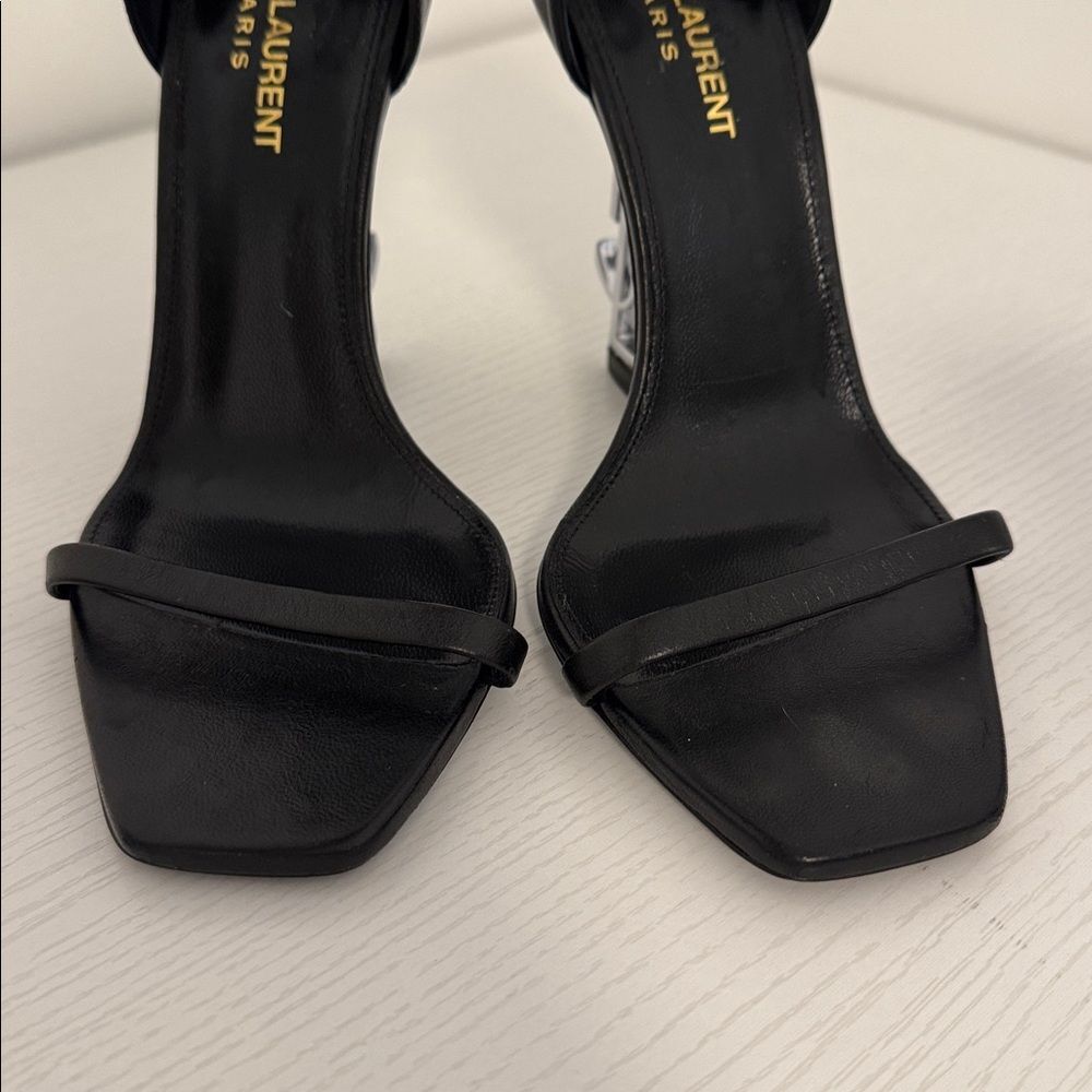 Saint Laurent Opyum YSL Logo Black Leather Silver High Heel Sandal EU 38 US 8 - Picture 3 of 10